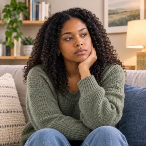 Young adult reflecting on emotional and mood concerns